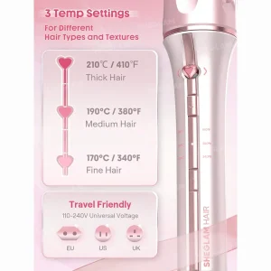 دستگاه کرلی مو بیبی پینک شیگلم سایز 25 میلیمتر 4 دستگاه کرلی مو شیگلم مدل بیبی پینک 3gandishop