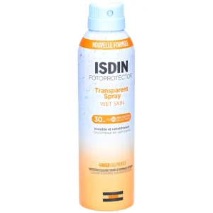 اسپری ضد آفتاب ترنسپرنت وت اسکین SPF 30 بی رنگ ایزدین ۲۵۰ میلی‌لیتر