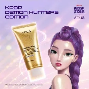 ماسک شب لیفت کننده و درخشان کننده طلای 24 و کلاژن آنوا Anua Golden Firming Collagen Wrapping Mask Kpop Demon Hunters Collaboration 1 500x500 1